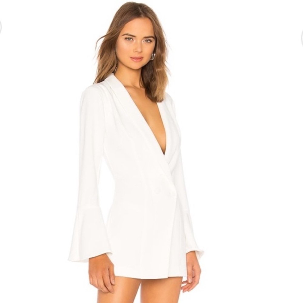 NBD Women's V Neck Bell Sleeve Como La Flor Ivory White Suit Dress Size XS